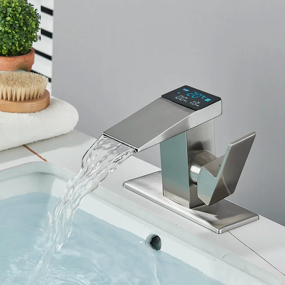 Afralia™ LCD Digital Basin Faucet, Brass Kitchen Sink Mixer Tap, Hot Cold Display