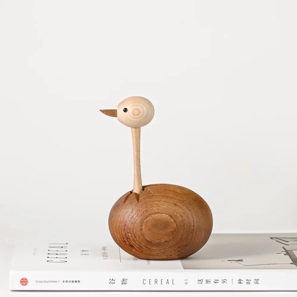 Afralia™ Teak Wood Ostrich Bird Figurine Home Decor Sculpture Easter Gift