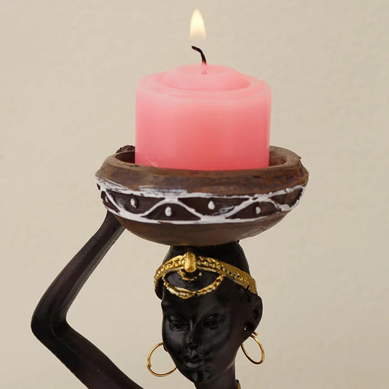 Afralia™ Exotic Black Woman Candlestick Figurine: Elegant African Resin Decor for Dining Table