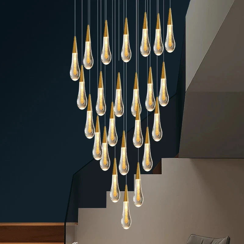 Afralia™ Luxury Water Drop Led Chandelier for Duplex, Stair & Villa Lighting