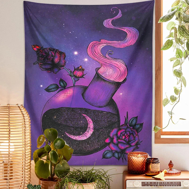 Afralia™ Purple Rose Magic Tapestry Wall Hanging: Boho Home Decor for Hippie Vibes