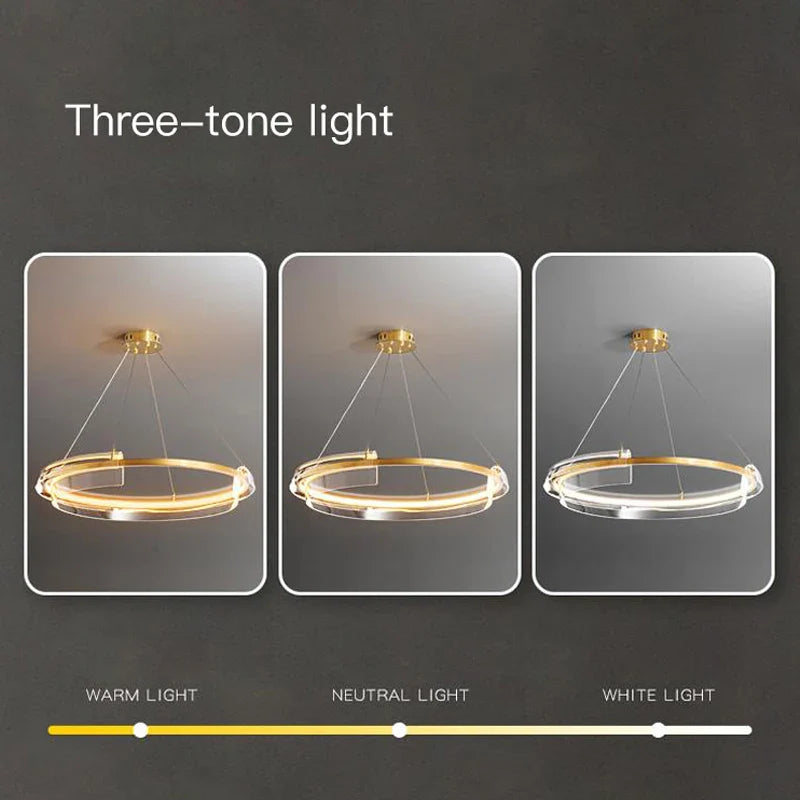 Afralia™ Gold Ring Chandelier LED Pendant Light Modern Hanging Lamp for Home Decoration