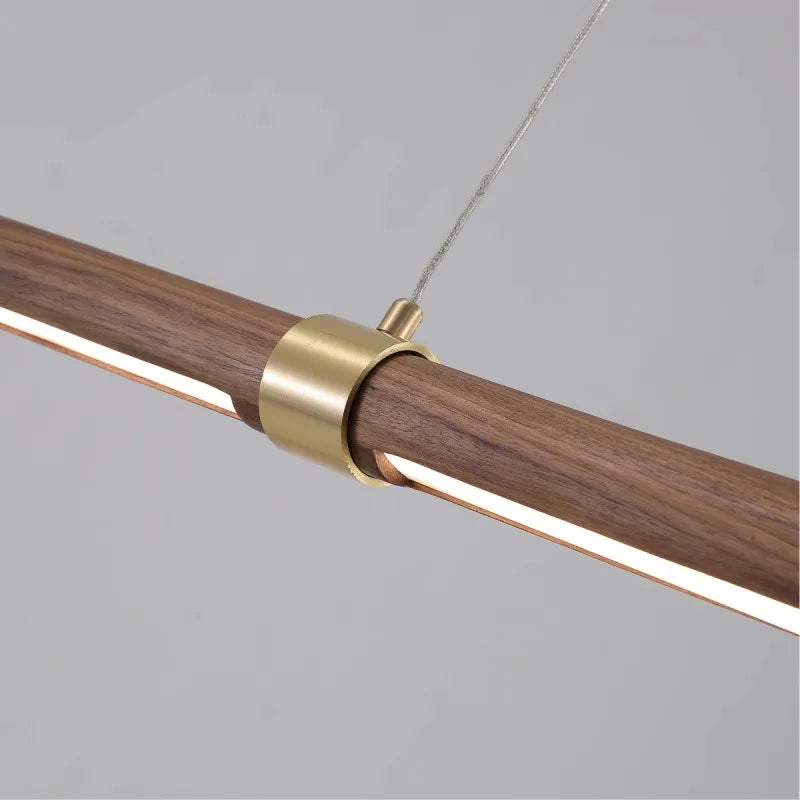 Afralia™ Long Chandelier Dining Table Ceiling Lamps Copper Walnut Kitchen Island LED Lighting