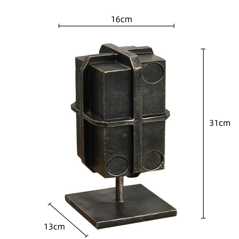 Afralia™ Geometric Block Binding Box Bronzer Sculpture - Home Decor Figurine Craft