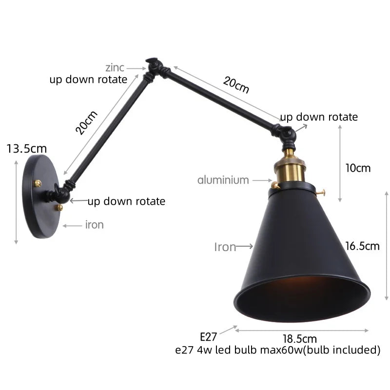 Afralia™ Vintage Black Swing Arm LED Wall Sconce for Study Aisle Hallway