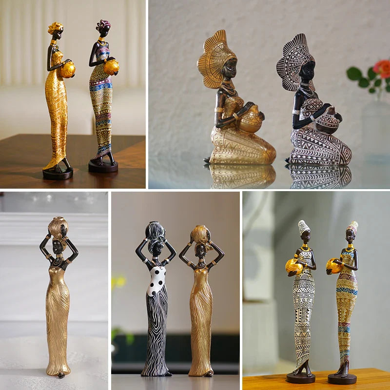 Afralia™ Black Woman Resin Figurine: Exotic Decor for Home Living Room, Bedroom, Desktop