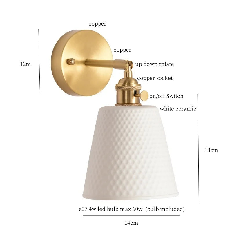 Afralia™ Ceramic LED Wall Sconce with Pull Chain for Bedroom, Living Room, or Bathroom
