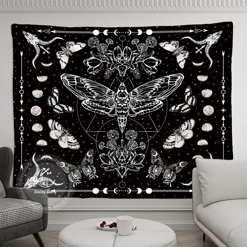 Afralia™ Moon Phase Butterfly Tapestry for Stylish Living Room and Bedroom Decor