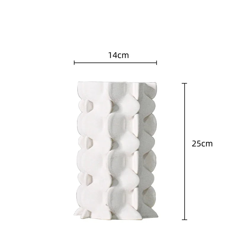 Afralia™ Geometric Ceramic Fold Pattern Flower Vase Decorative Home Ornament