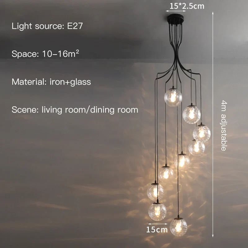 Afralia™ Glass Ball LED Chandelier, Modern Minimalist Loft Villa Staircase Decor