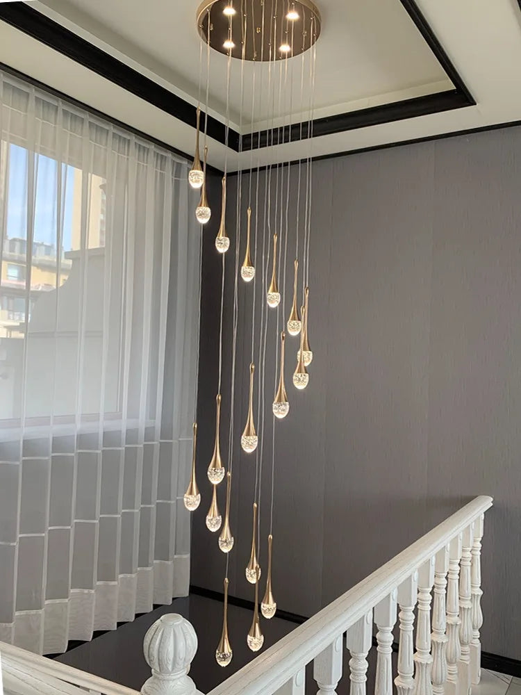 Afralia™ Crystal Bubble Chandelier for Duplex Living Room, Rotating Staircase, Villa Lobby