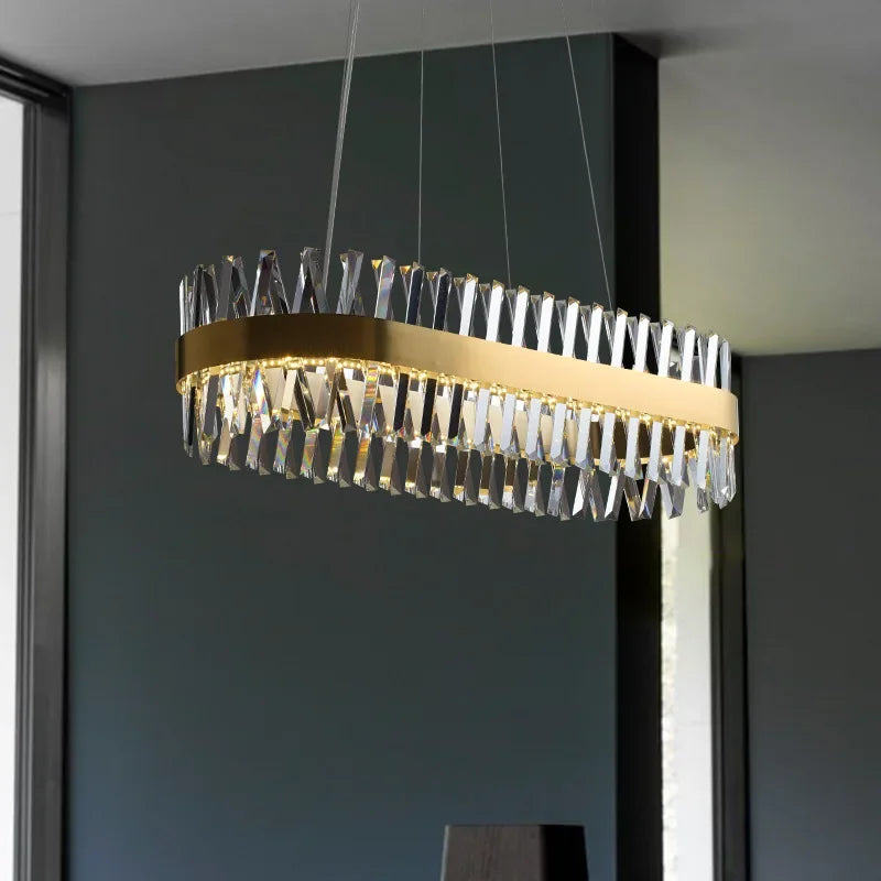 Afralia™ Brushed Gold Rings Crystal Chandelier Ceiling Lamp