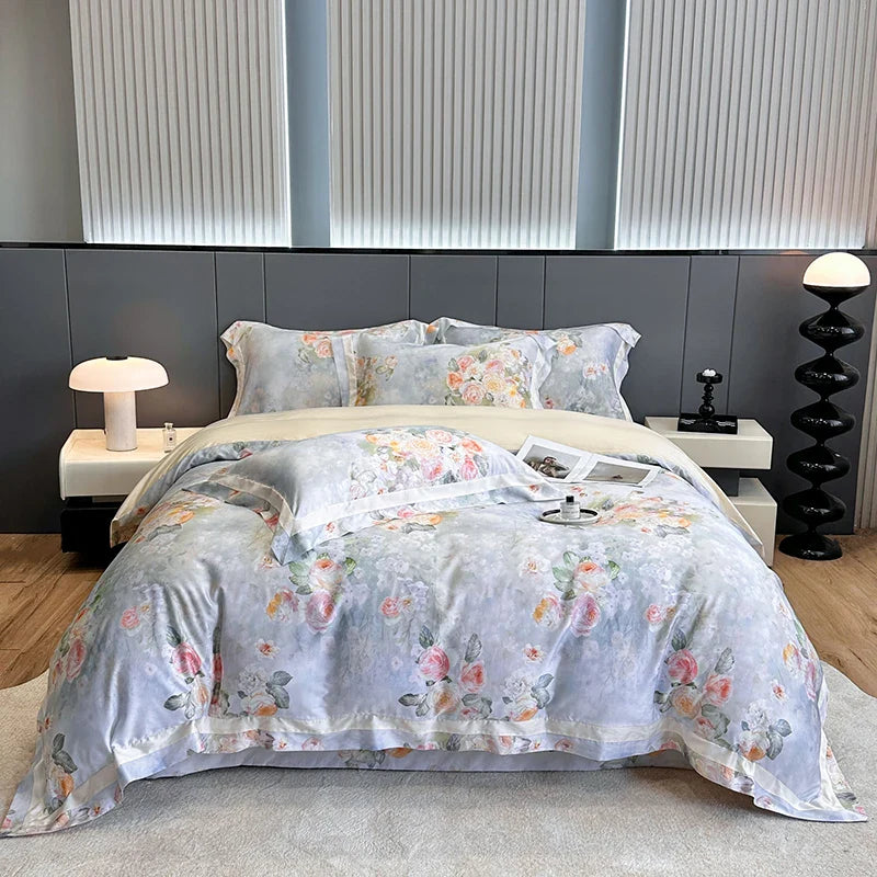 Afralia™ Flower Digital Print Duvet Cover Set Soft Silky Cool Bedding