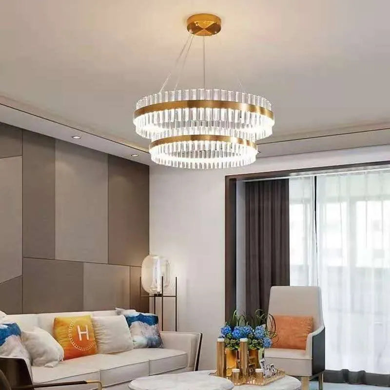 Afralia™ Crystal LED Circle Pendant Chandelier for Living Room Kitchen Decor