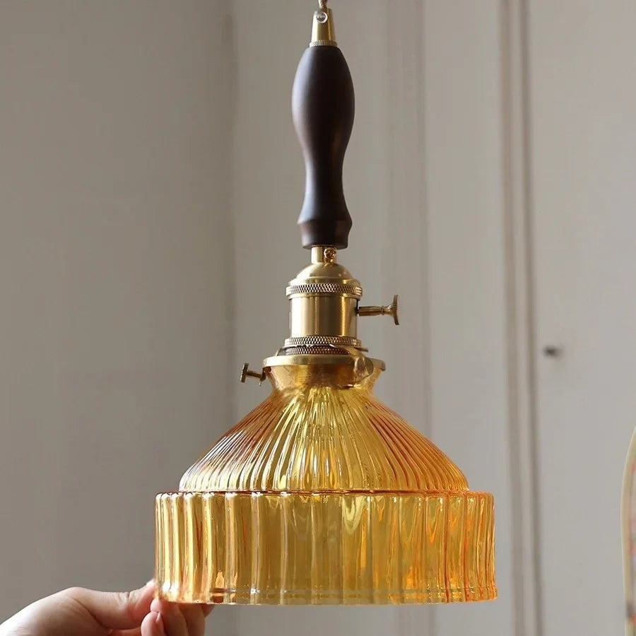 Afralia™ Amber Glass LED Pendant Light Fixture Modern Home Lighting Plafond Lamp
