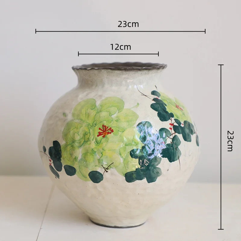 Afralia™ Handmade Chinese Watercolor Flower Vase Retro Decorative Earthenware Jars