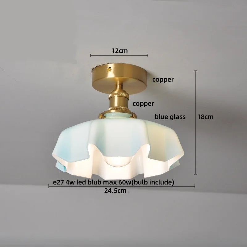 Afralia™ Glass Lotus Leaf LED Ceiling Light with Copper Knob Switch for Modern Nordic Style