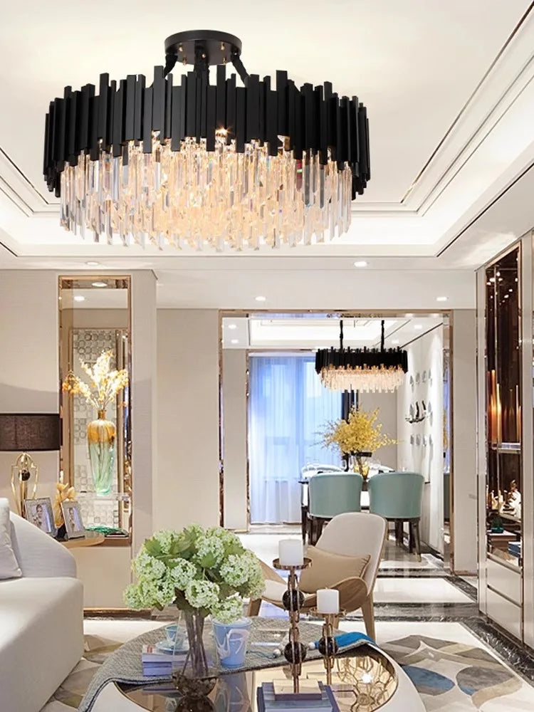 Afralia™ Crystal Chandelier Stainless Steel K9 Cristal Suspension Lamps Classic Gold Luxury