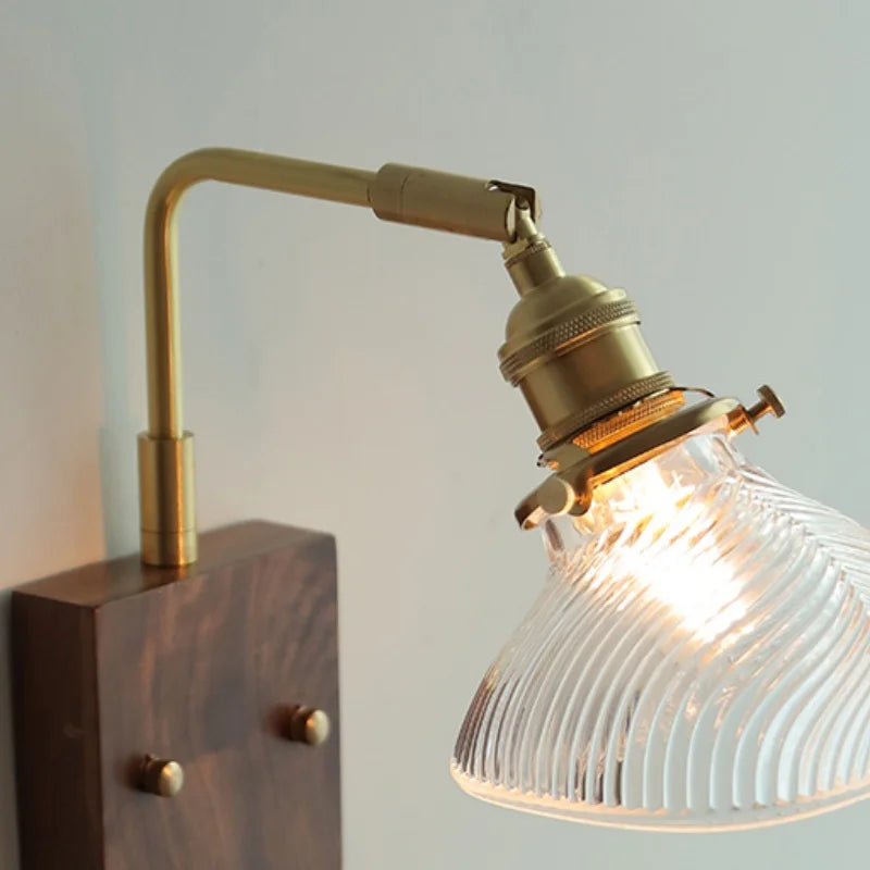 Afralia™ Walnut Wood LED Wall Sconce with Glass Shade & Pull Chain Switch