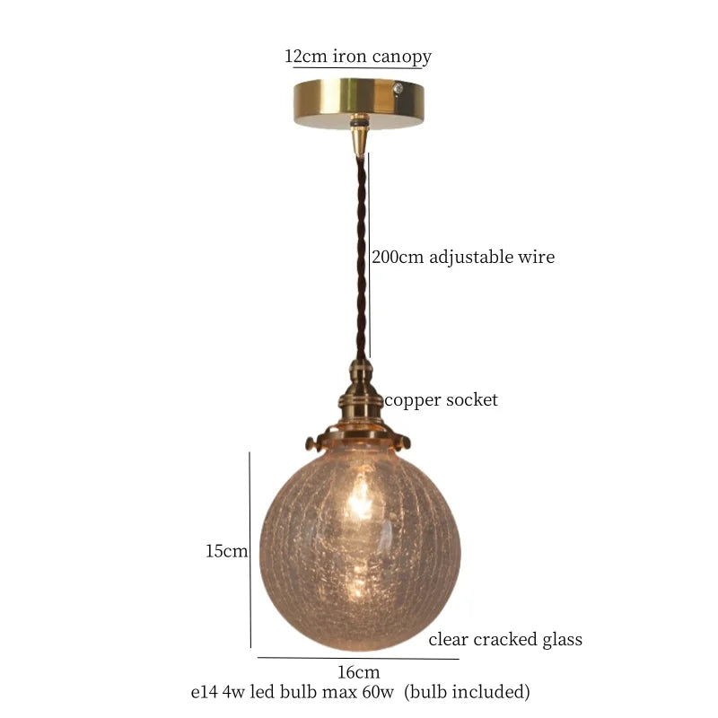 Afralia™ Small Glass LED Pendant Lights Japanese Vintage Hanging Lamp