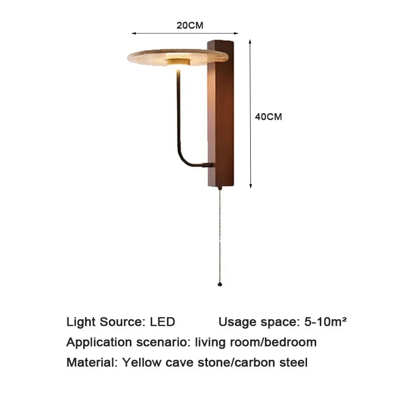 Afralia™ Retro Stone Bedside Wall Lamp in French Yellow Travertine Wood, Bedroom Hotel Wall Light