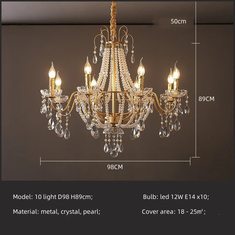 Afralia™ Gold Crystal Pearl Chandelier LED Pendant Lights Luxe Living Room Decor