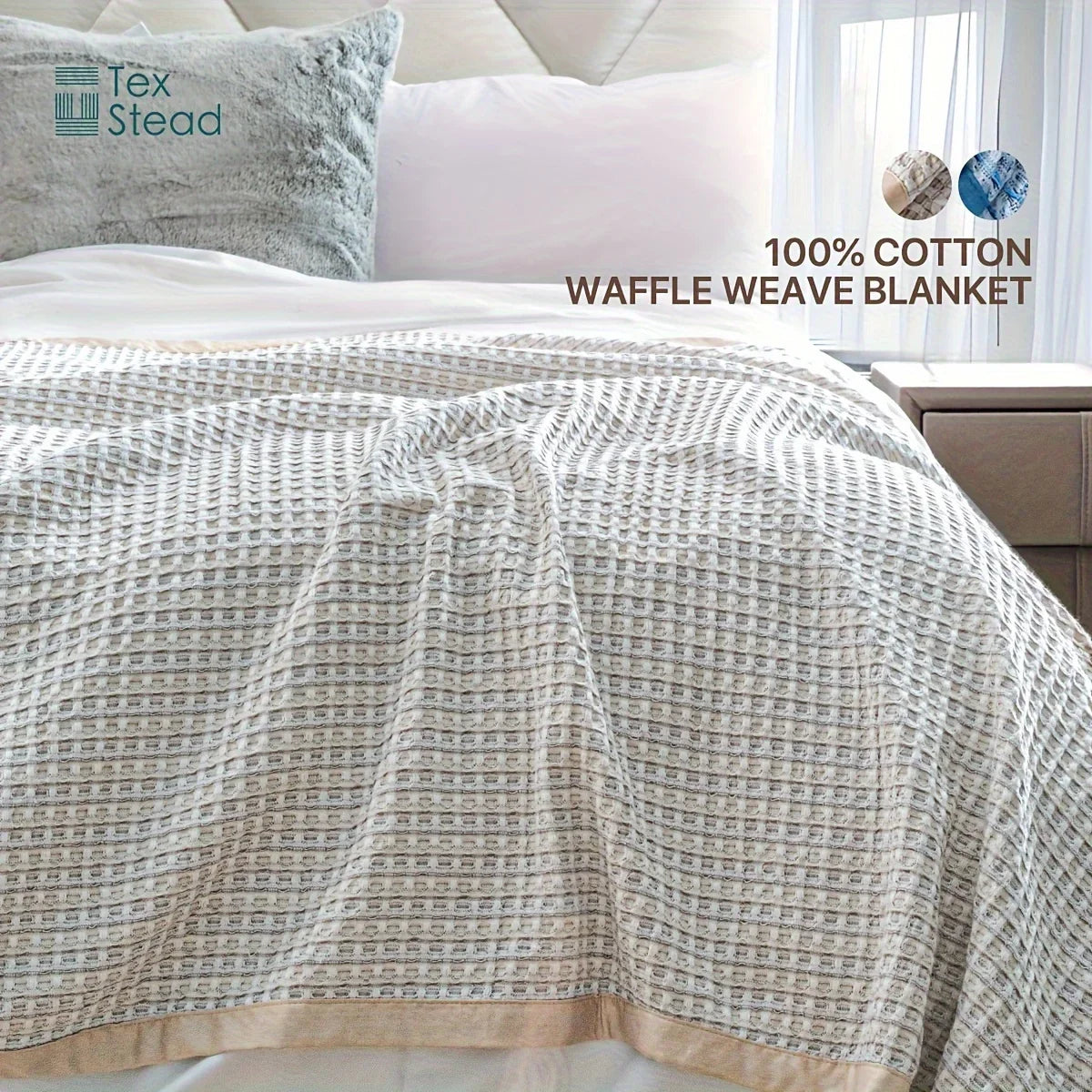Afralia™ Waffle Weave Blanket | 100% Vintage Washed Cotton | Lightweight & Breathable | All Season Comfort
