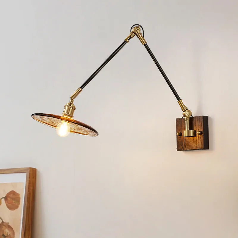 Afralia™ Walnut Wall Lamp: Japanese Style Swing Arm for Bedroom, Study, & Bedside