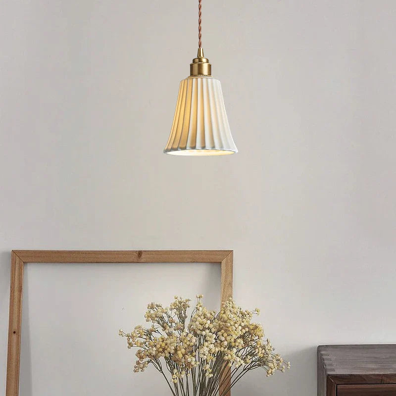 Afralia™ White Ceramic Brass LED Pendant Light - Vintage Japanese Hanglamp