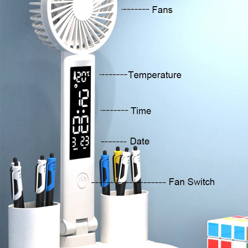 Afralia™ Rechargeable Study Desk Lamp with Fan and Clock Display