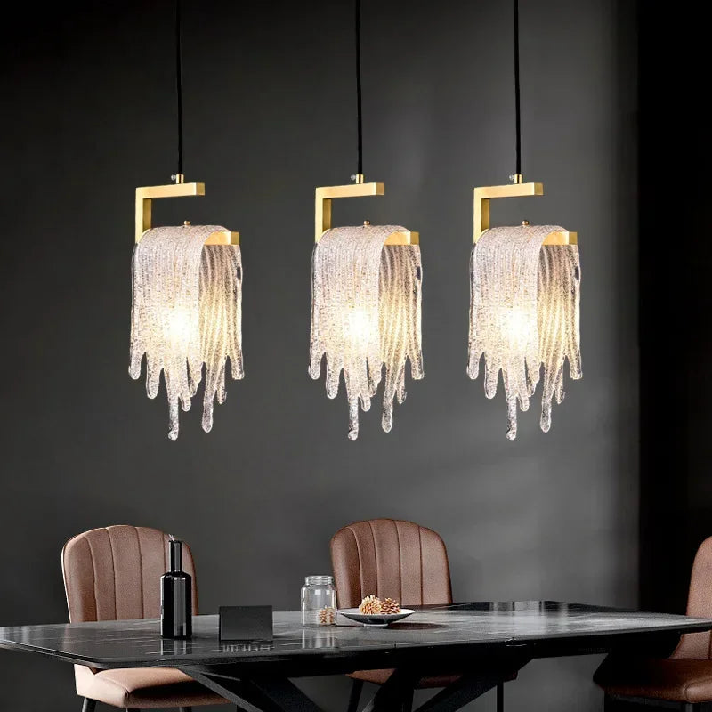 Afralia™ Copper Glass Suspension Chandelier Dining Room Living Room Lamp