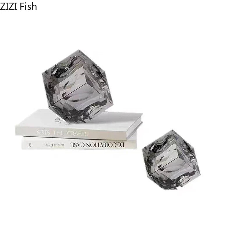Afralia™ Crystal Cube Statue Desk Ornament - Creative Room Decor Sculpture