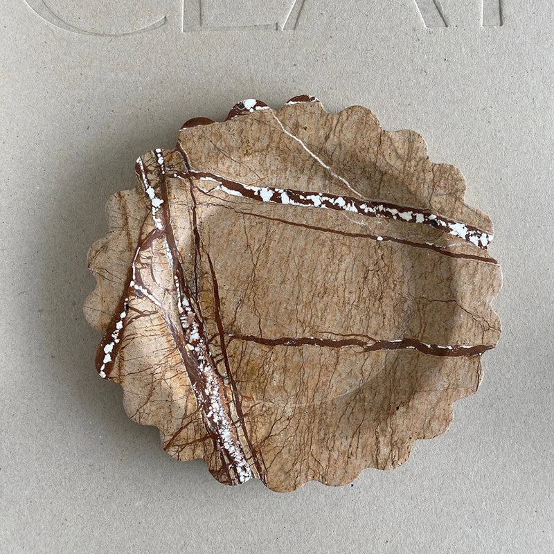 Afralia™ Marble Travertine Serving Tray Scalloped Edge Square Display Tray