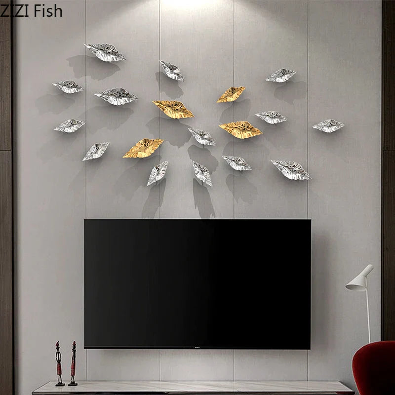 Afralia™ Metal Leaves Wall Hanging Set for Stylish Living Room Decor