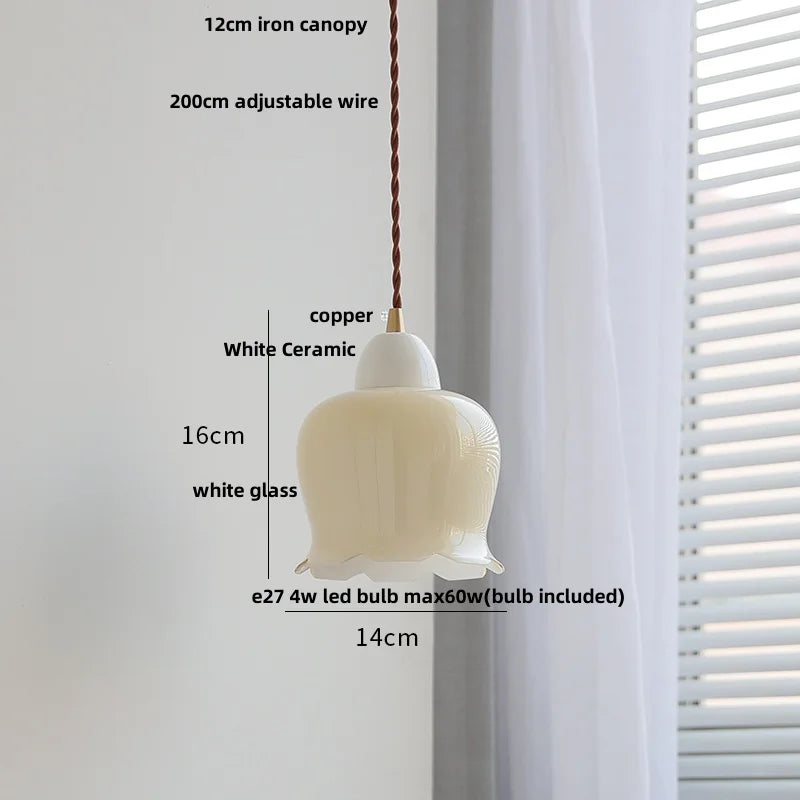 Afralia™ White Glass LED Pendant Lamp Copper Adjustable Hanging Light