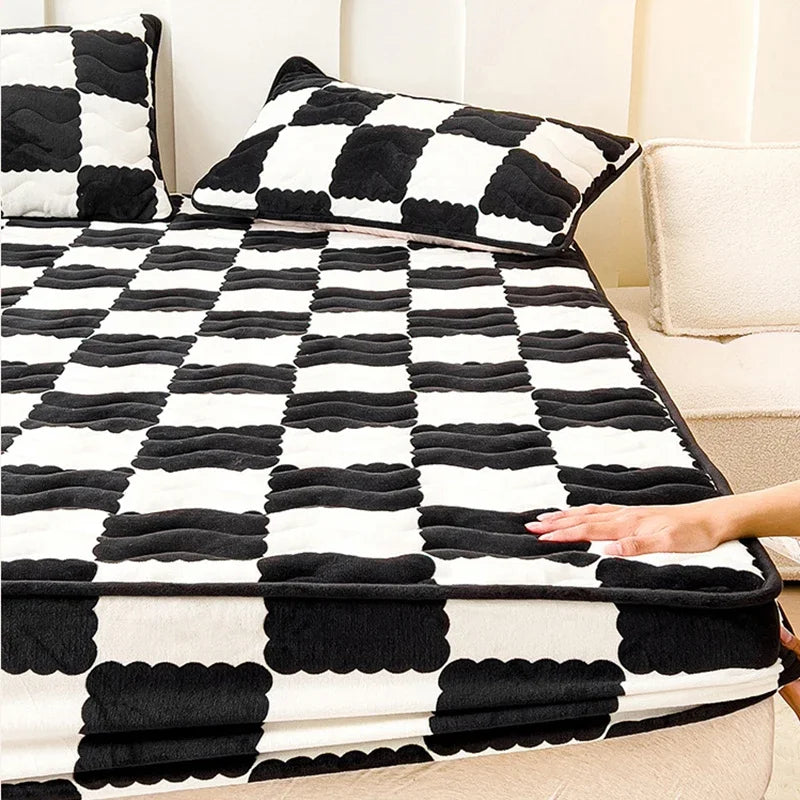 Afralia™ High Grade Milk Velvet Patchwork Bedspreads Geometric Pattern Thicken Bedsheet