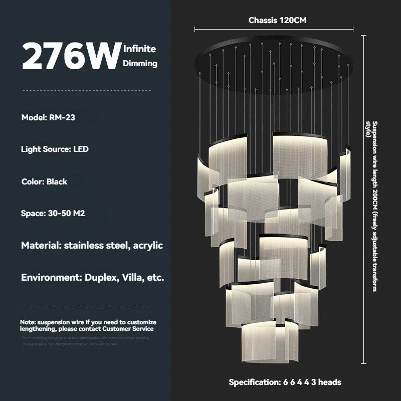 Afralia™ Gold Black LED Round Acrylic Panel Pendant Light for Staircase and Ceiling