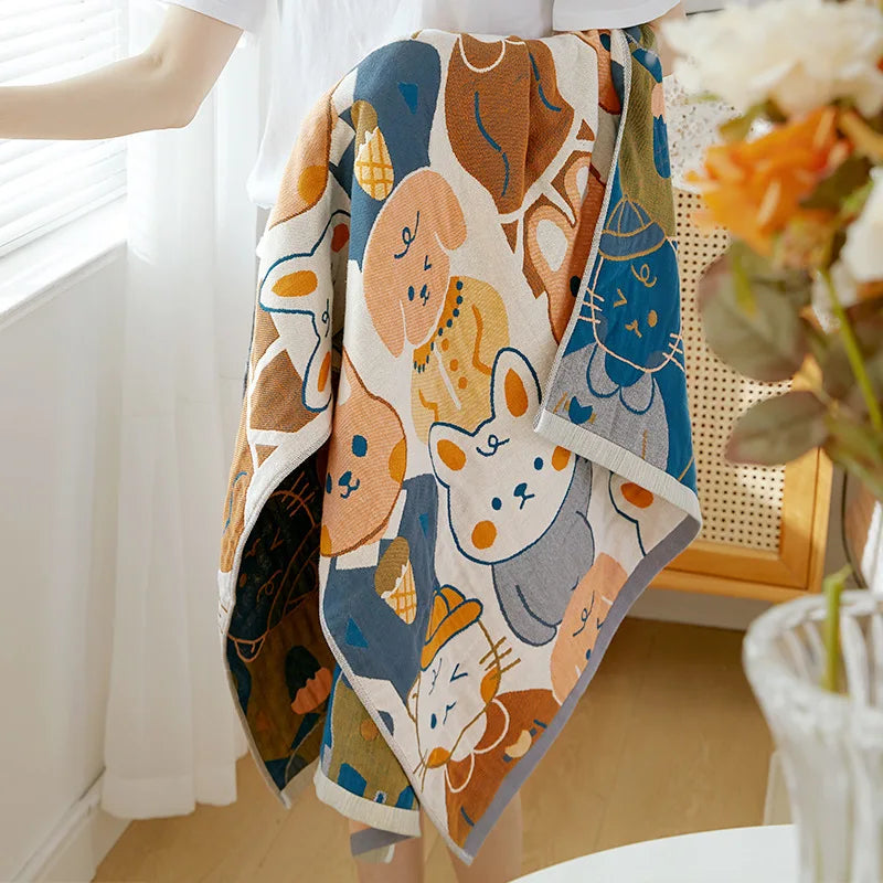 Afralia™ Cotton Gauze Bath Towel - Large Cartoon Towel 70x140cm