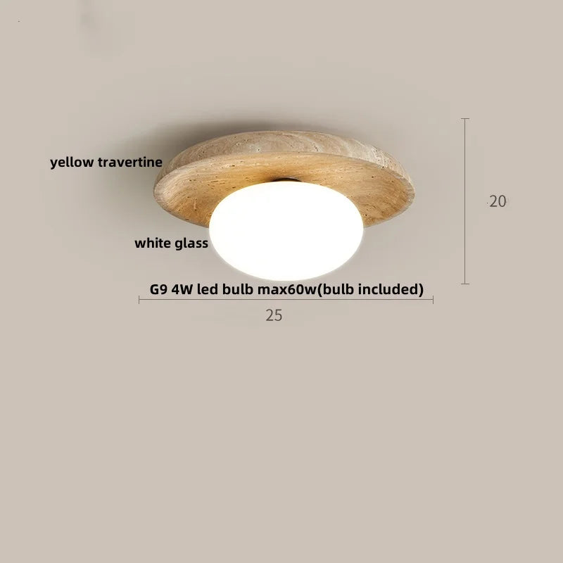 Afralia™ Acrylic LED Ceiling Lamp Yellow Travertine Wood Canopy Wabi Sabi Style