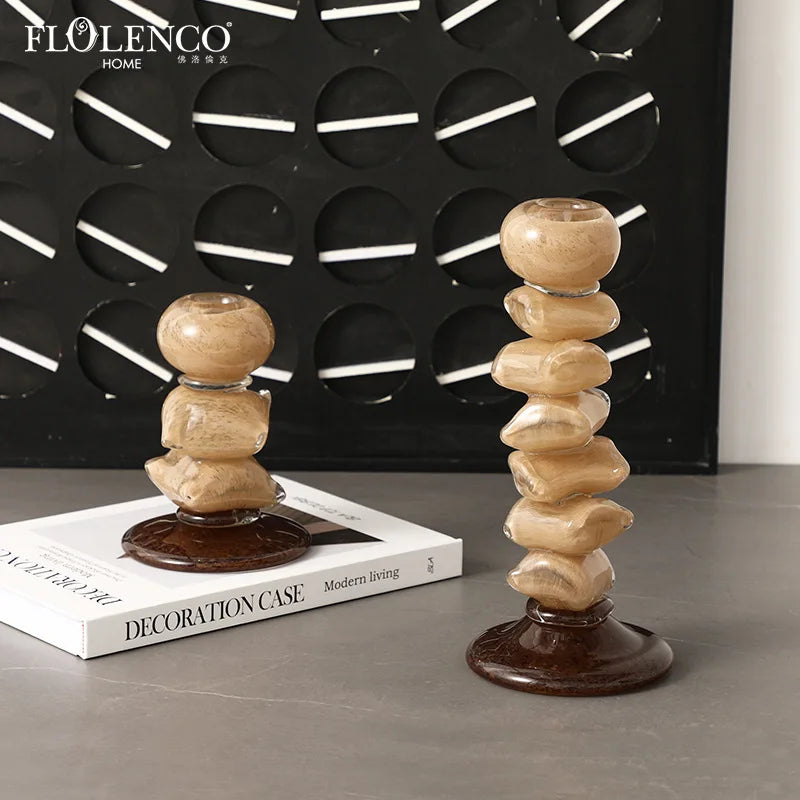 Afralia™ Color Block Candlestick Light Luxury Home Decor Craft