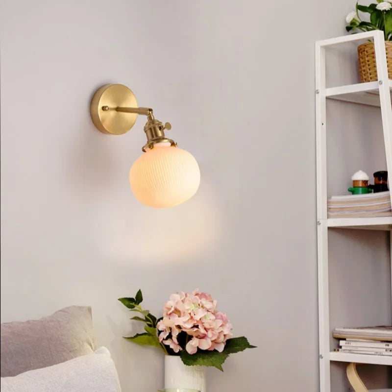 Afralia™ White Ceramic Ball LED Wall Lamp - Japanese Vintage Wall Sconce Lighting