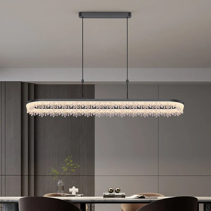 Afralia™ Black Crystal Ceiling Pendant LED Chandelier for Modern Living Room Decor