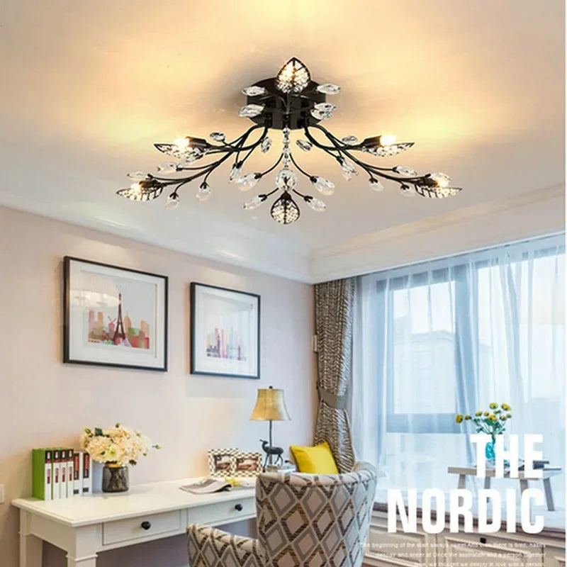 Afralia™ Modern Leaves Crystal Ceiling Lamp LED Fixture for Living Room, Bedroom, Kitchen