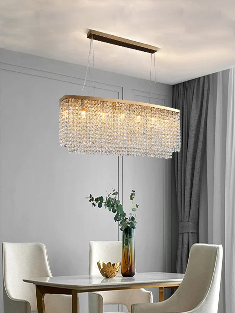 Afralia™ Crystal Tassel Golden Ceiling Chandelier for Dining Table