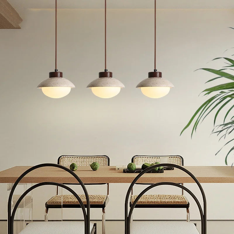 Afralia™ LED Pendant Light: Japanese Style, Yellow Travertine Wood, Adjustable Hanging Lamp.