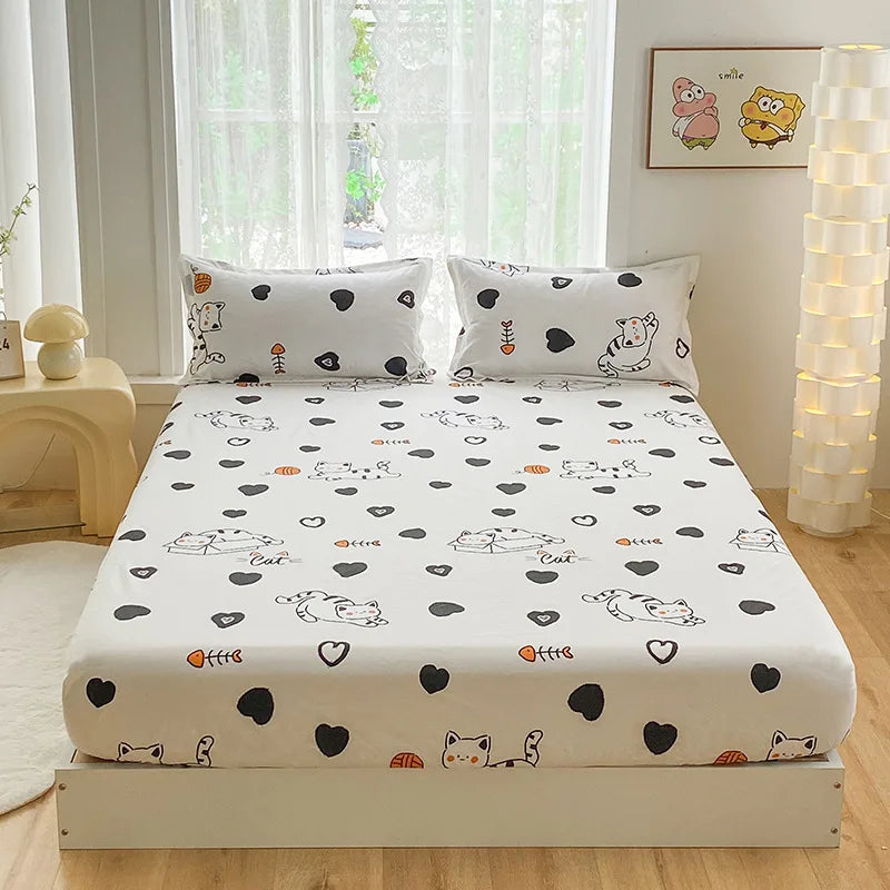 Afralia™ Printed Waterproof Fitted Bed Sheet Full Queen Size Bed Cover
