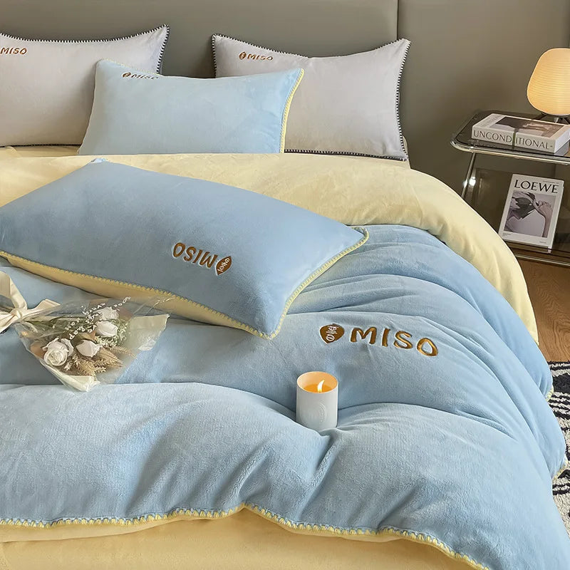 Afralia™ Winter Warm Coral Velvet King Size Bedding Set