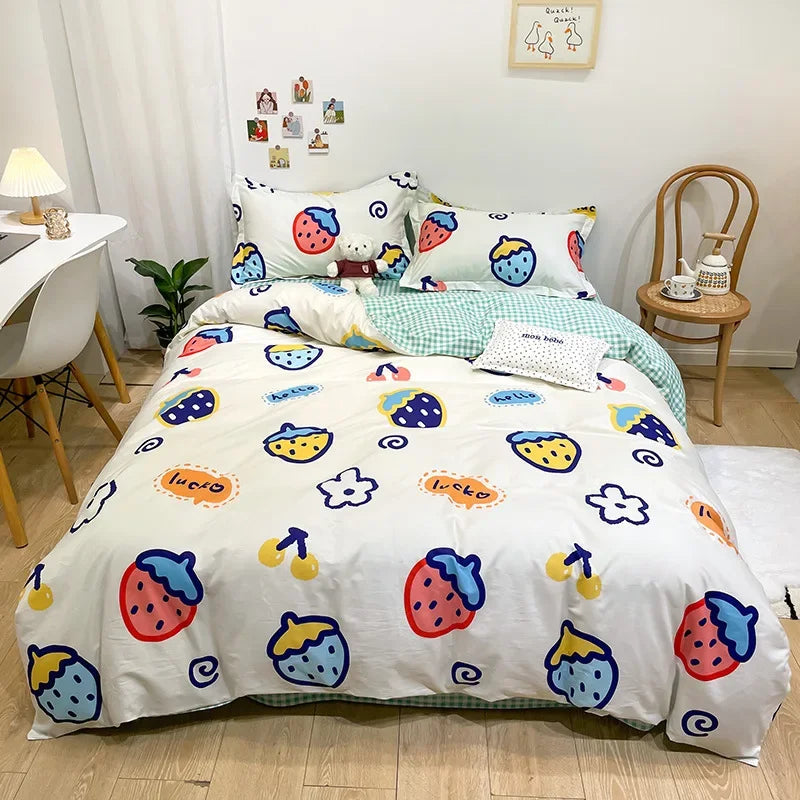 Afralia™ Flowers Print Cotton King Size Bedding Set, Soft & Comfortable Duvet Cover Set