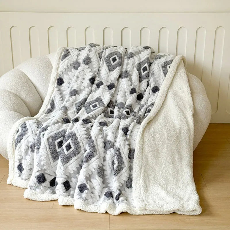 Afralia™ Geometric Jacquard Taff Velvet Blanket Lamb Wool Warm Nap Bed Sheets