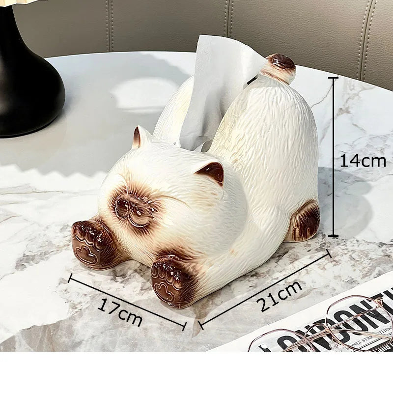 Afralia™ Siamese Kitten Tissue Box: Cute Ceramic Cat Decor for Coffee Table & Desk